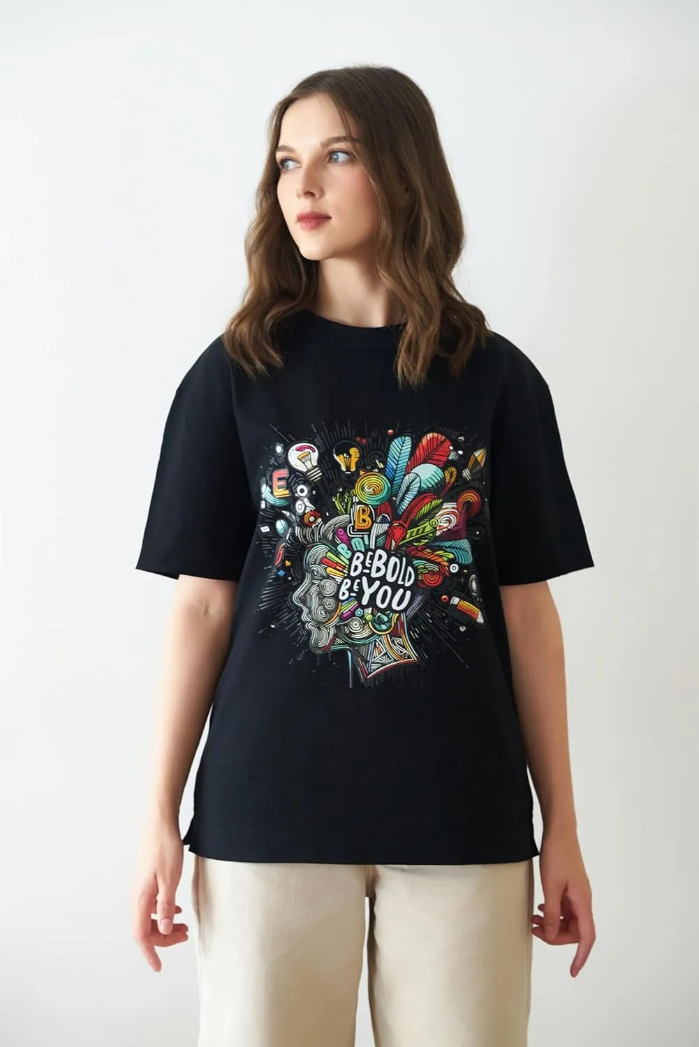 Unisex Cotton Graphic Tees Men & Women - Inspirational Design, Regular Fit Graphic tees - Be Bold Be You Black
