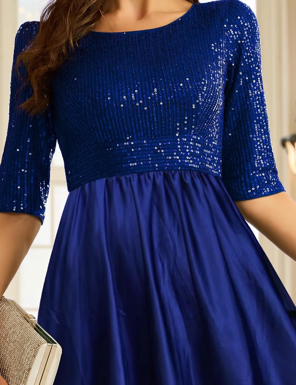 Wedding Guest Dresses Women's Cocktail Long Length Sequin Mid Sleeve Formal Gowns Elegant Party Dresses