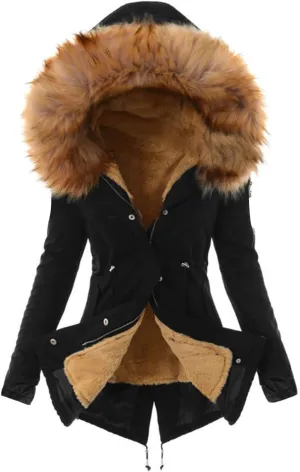Winter Coats for Women 2024 Trendy Thicken Fleece Lined Parkas Anoraks Warm Cotton Jacket Coats with Faux Fur Hood