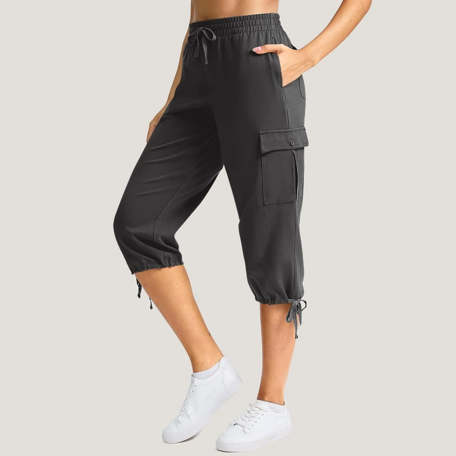 Women Cargo Capris Summer Plus Size Cotton Capris Casual Capri Pants with Pockets Drawstring Capri Sweatpants