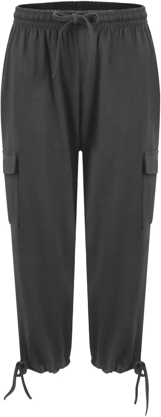 Women Cargo Capris Summer Plus Size Cotton Capris Casual Capri Pants with Pockets Drawstring Capri Sweatpants