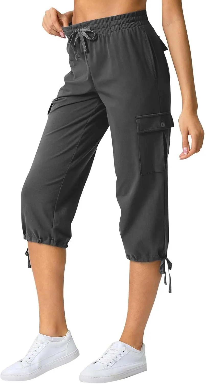 Women Cargo Capris Summer Plus Size Cotton Capris Casual Capri Pants with Pockets Drawstring Capri Sweatpants