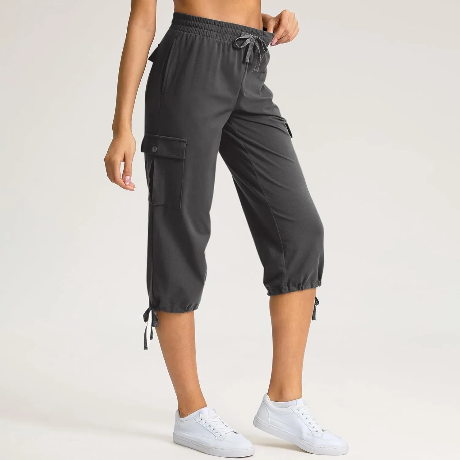 Women Cargo Capris Summer Plus Size Cotton Capris Casual Capri Pants with Pockets Drawstring Capri Sweatpants