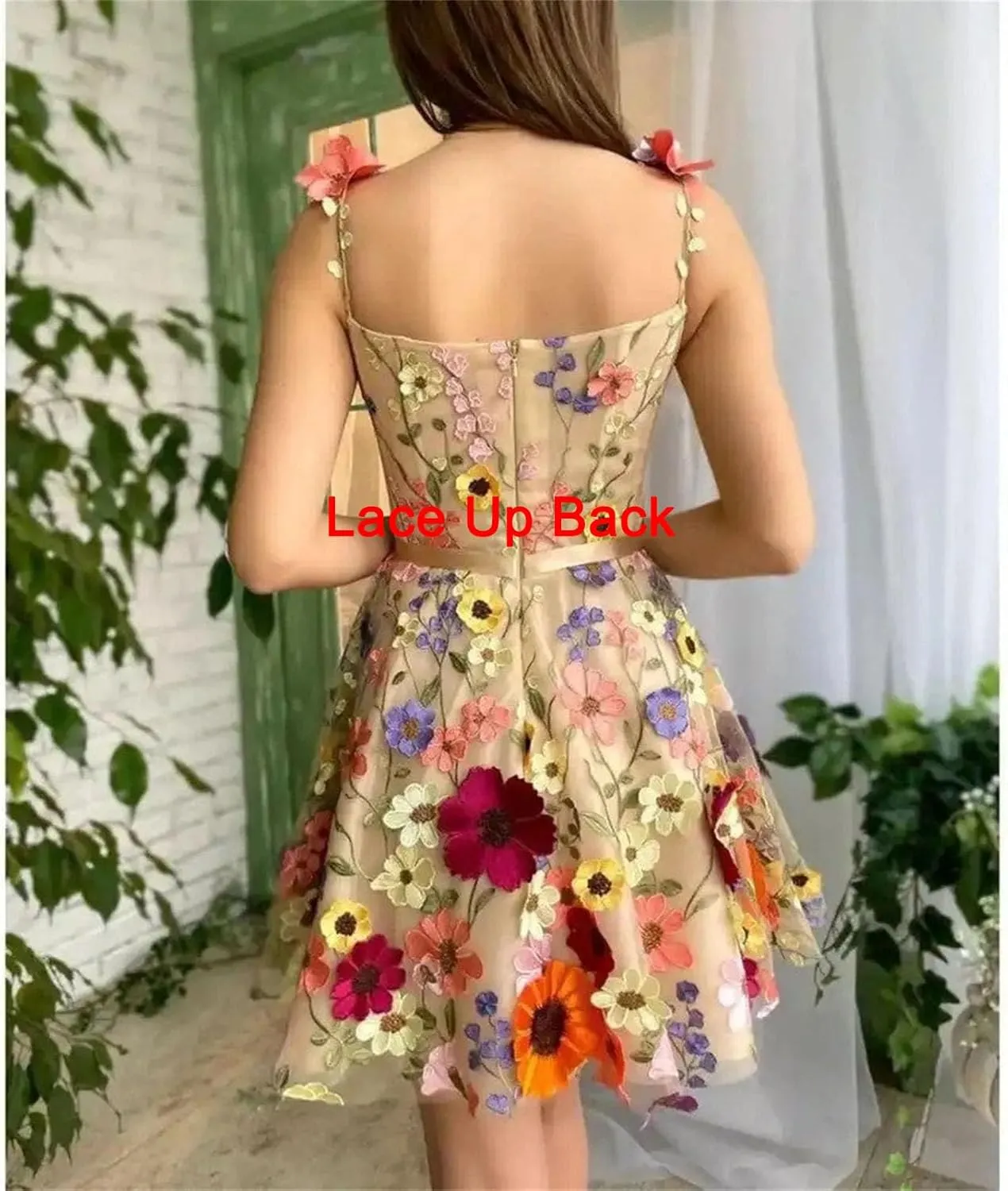 Women's 3D Flowers Floral Tulle Prom Dresses A-Line Evening Gowns Formal Party Dress