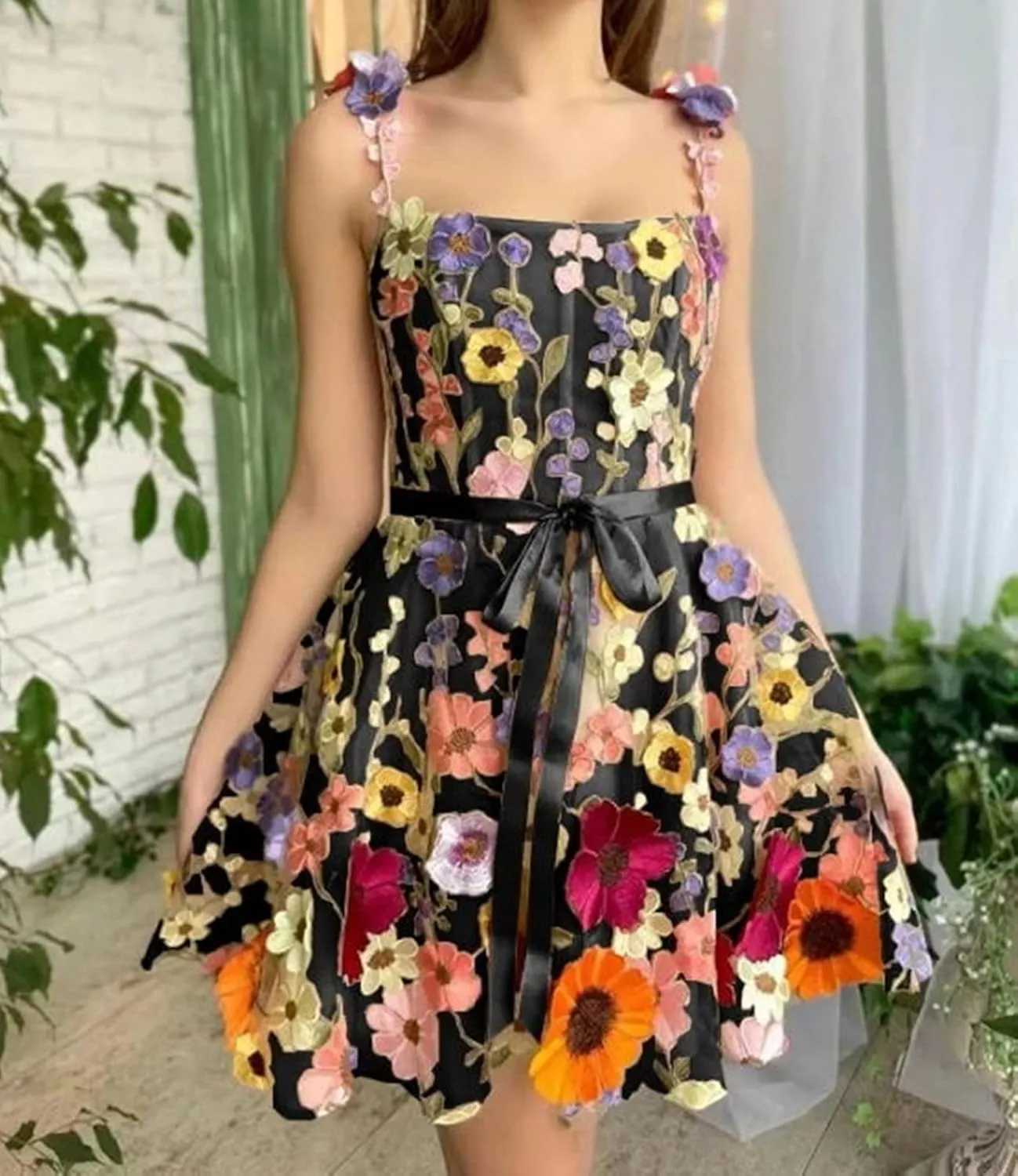 Women's 3D Flowers Floral Tulle Prom Dresses A-Line Evening Gowns Formal Party Dress