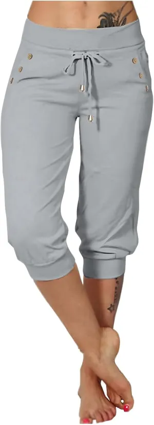 Womens Capri Pants High Waisted Drawstring Joggers Stretch Lightweight Casual Hiking Yoga Plus Size Pants with Pockets