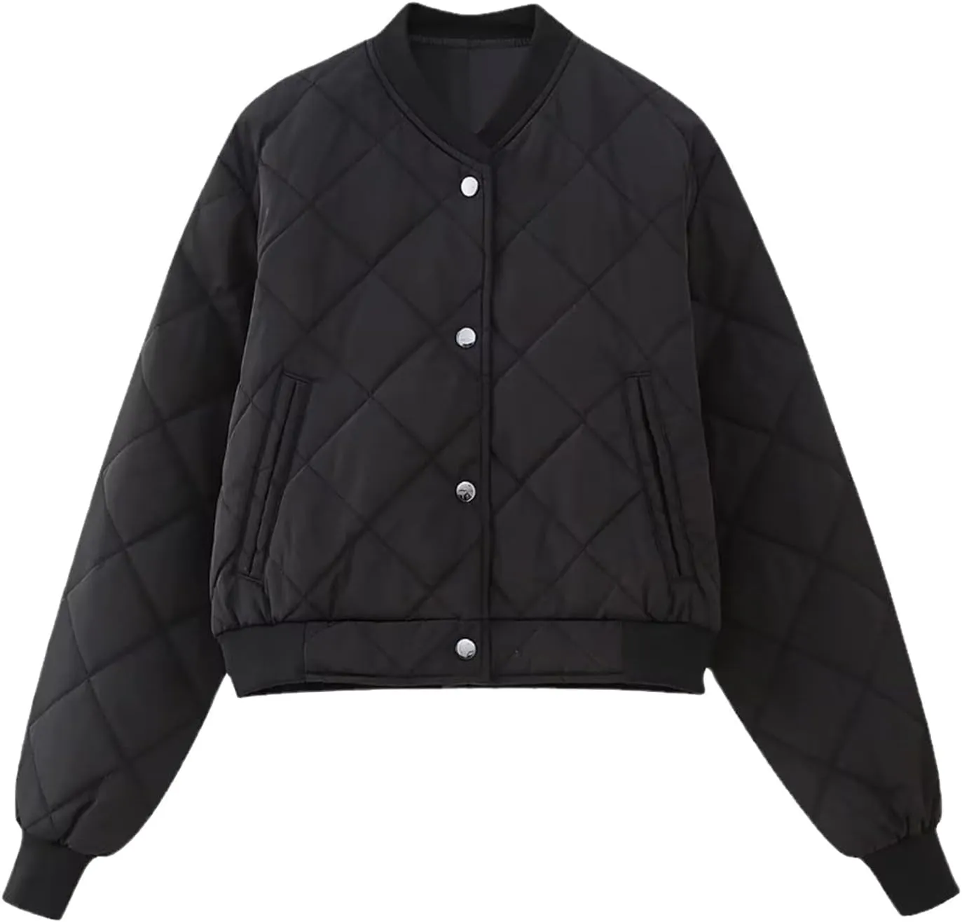 Women's Cropped Puffer Jacket Bomber Quilted Lightweight Jackets Casual Button Down Varsity Jacket Coat with Pockets
