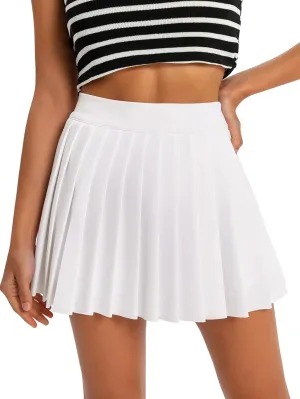 Women's High Waisted Pleated Tennis Skirt School A-Line Skater Mini Skirt with Built-in Shorts Lining