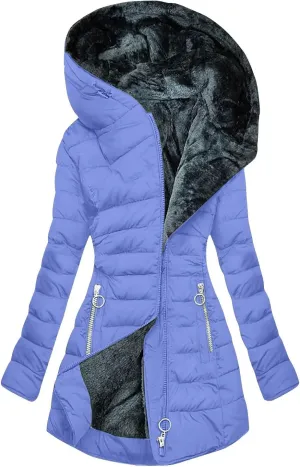Women'S Long Jacket Fleece Zip Up Jacket Quilted Puffer Hooded Coat With Pockets Sherpa Lined Jacket Parkas Coat