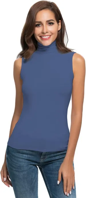 Womens Mock Turtleneck Sleeveless Stretch Fitted Underscrubs Layer Tank Tee Tops