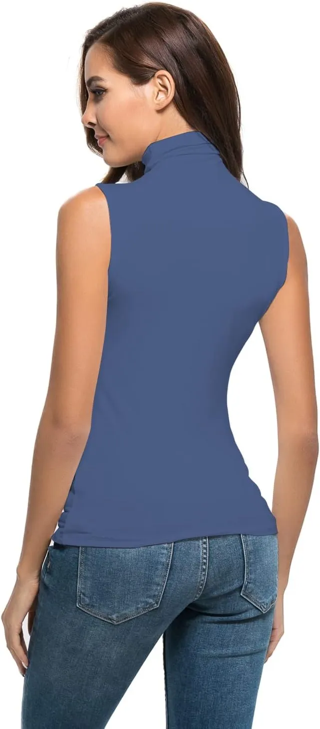 Womens Mock Turtleneck Sleeveless Stretch Fitted Underscrubs Layer Tank Tee Tops