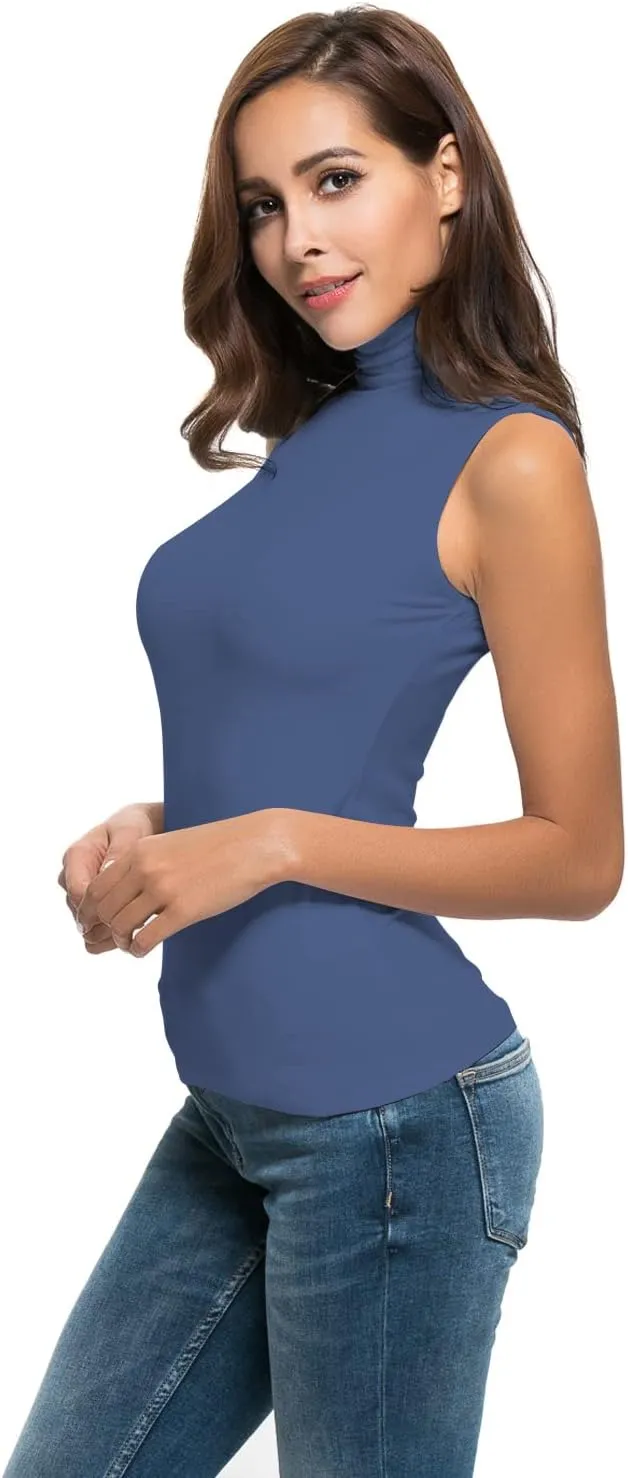 Womens Mock Turtleneck Sleeveless Stretch Fitted Underscrubs Layer Tank Tee Tops