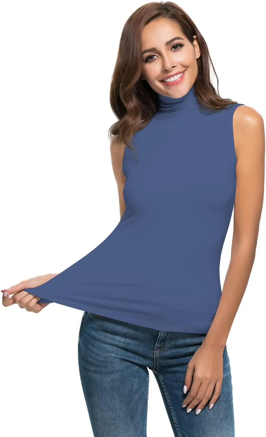 Womens Mock Turtleneck Sleeveless Stretch Fitted Underscrubs Layer Tank Tee Tops