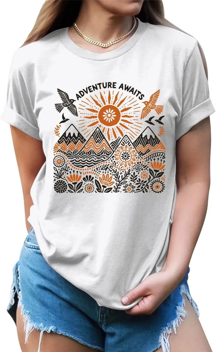 Womens Not All Who Wander are Lost T-Shirt Camping Hiking Tops Short Sleeve Regular Fit Graphic Tees