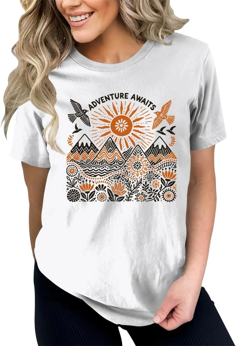 Womens Not All Who Wander are Lost T-Shirt Camping Hiking Tops Short Sleeve Regular Fit Graphic Tees