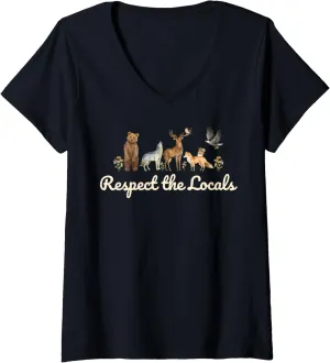Womens Respect the Locals Wildlife Nature, Sustainable Conservation V-Neck T-Shirt