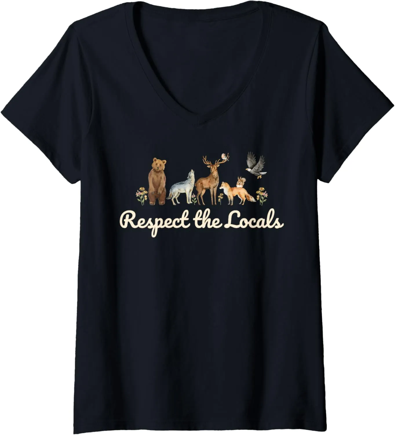 Womens Respect the Locals Wildlife Nature, Sustainable Conservation V-Neck T-Shirt