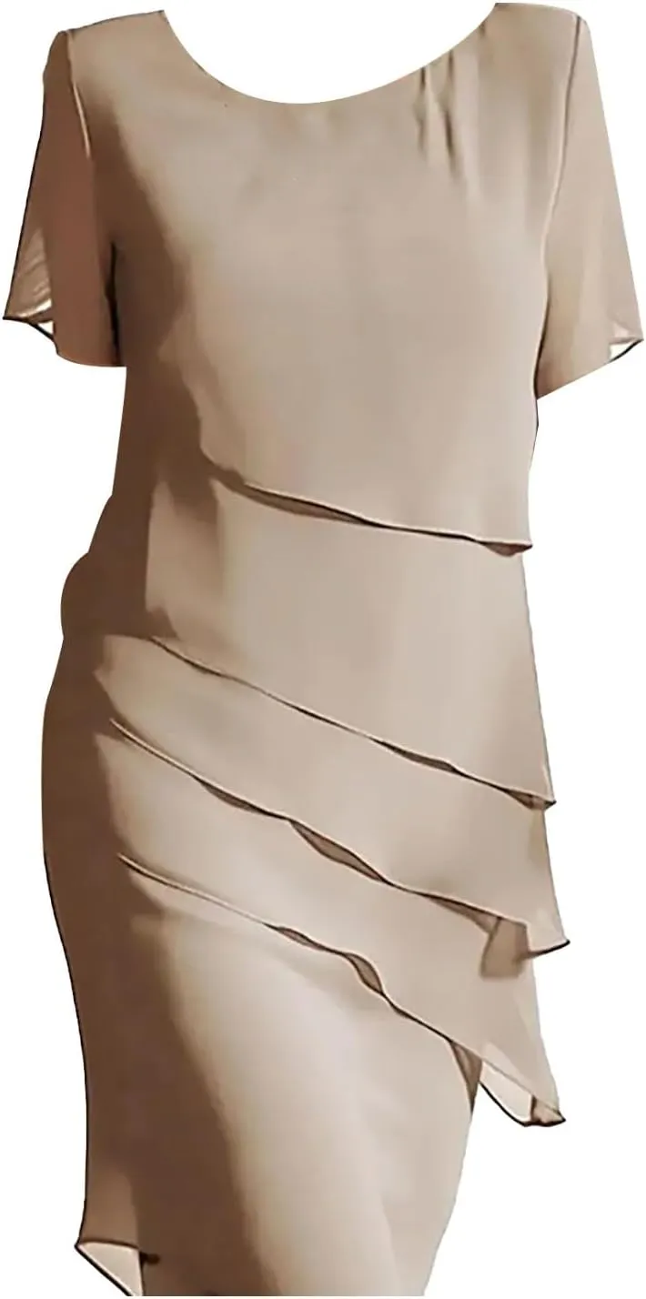 Women's Summer Dresses 2025 Elegance Round Neck Chiffon Ruffle Bodycon Cocktail Party Vacation Mini Dress for Women