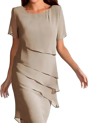 Women's Summer Dresses 2025 Elegance Round Neck Chiffon Ruffle Bodycon Cocktail Party Vacation Mini Dress for Women