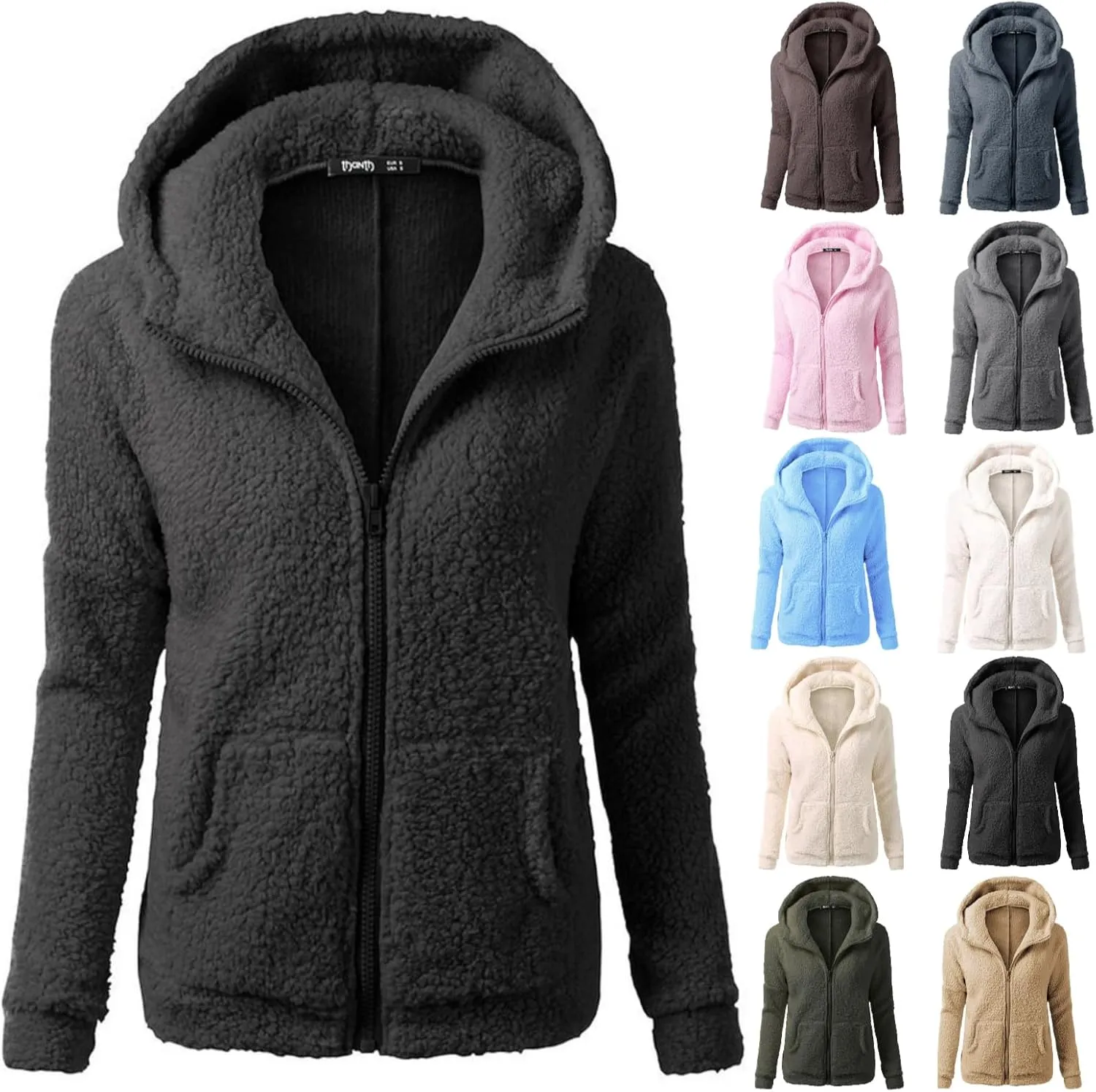 Womens Winter Coats Plus Size Casual Fall Hoodie Sherpa Fuzzy Fleece Hooded Zip Up Jackets Trendy Warm Shaggy Outwear