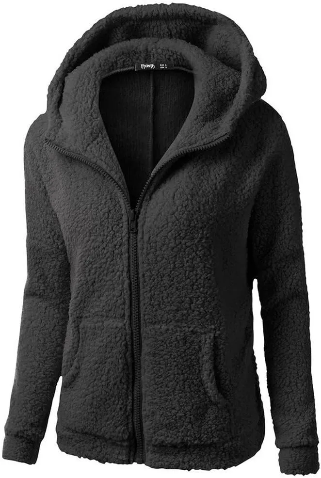 Womens Winter Coats Plus Size Casual Fall Hoodie Sherpa Fuzzy Fleece Hooded Zip Up Jackets Trendy Warm Shaggy Outwear
