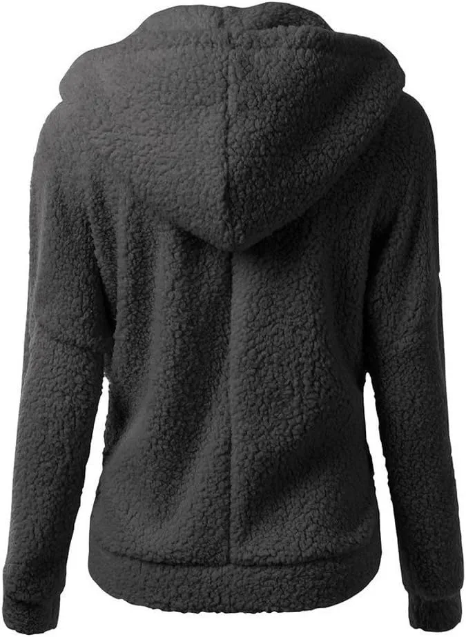 Womens Winter Coats Plus Size Casual Fall Hoodie Sherpa Fuzzy Fleece Hooded Zip Up Jackets Trendy Warm Shaggy Outwear
