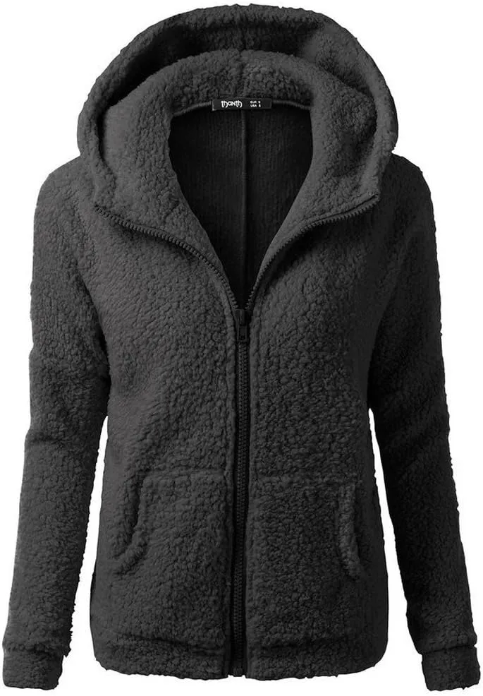 Womens Winter Coats Plus Size Casual Fall Hoodie Sherpa Fuzzy Fleece Hooded Zip Up Jackets Trendy Warm Shaggy Outwear